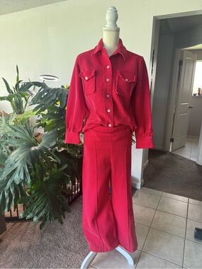 Vintage K-Mart brand * Red Polka Dot Wide-Leg 2-piece set. Size: Medium